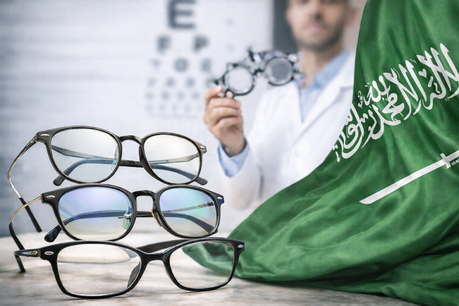 نظارات طبية حديثة مع فحص نظر في مركز بصريات في السعودية