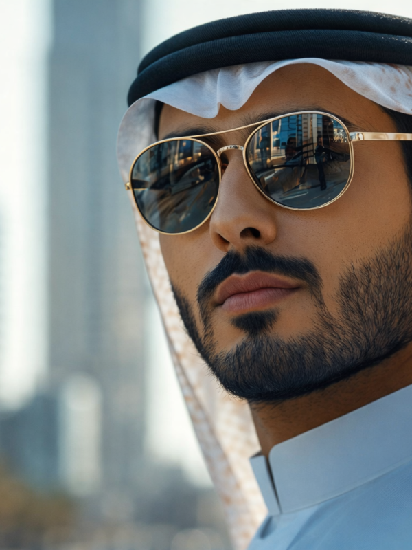 رجل سعودي يرتدي نظارة شمسية لحماية العين من الأشعة فوق البنفسجية في يوم مشمس